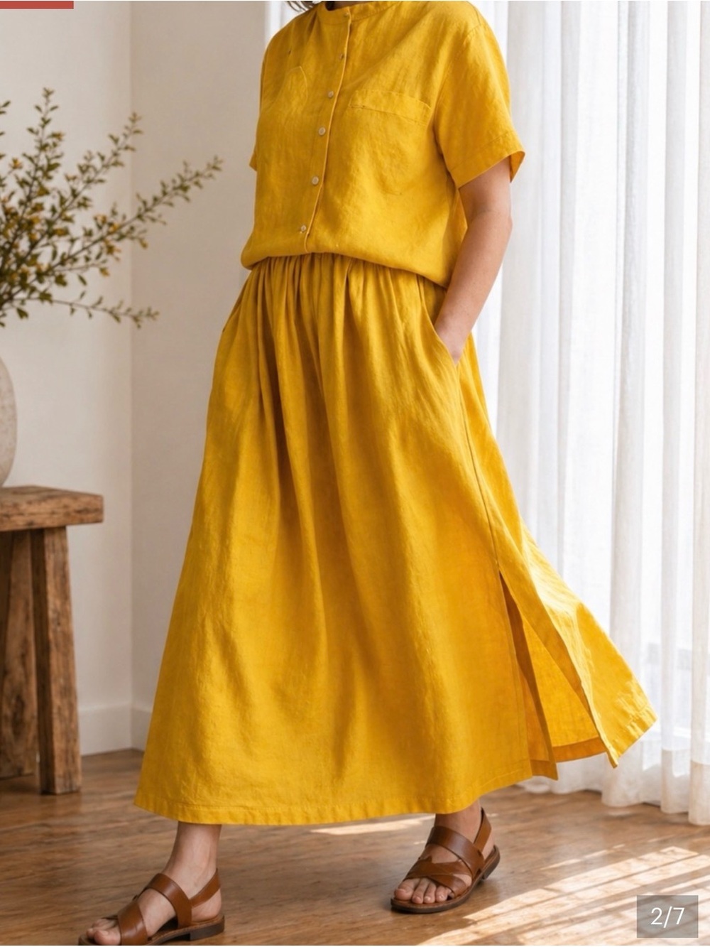 Philippe Ronsard Mustard Linen Maxi Skirt and Top